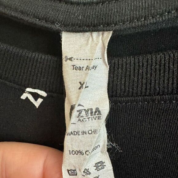 ZYIA Active Womens Pattern Swoop T-shirt Black All Over Logo Spellout Size XL - Picture 3 of 5